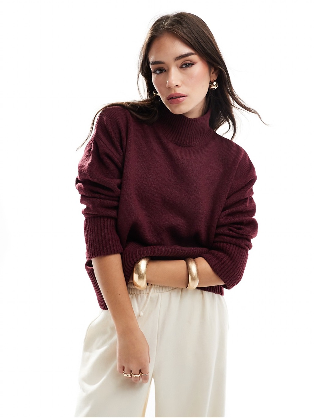 ASOS High Neck Sweater in Burgundy